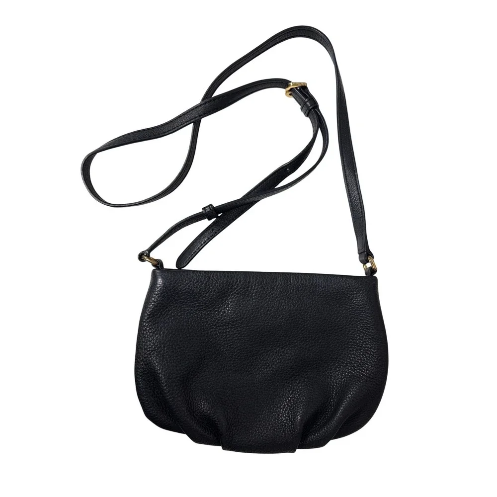 Marc Jacobs Crossbody Bag Women OS Black Pebbled Leather Gold Logo Plate Luxury